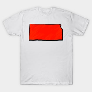 Bright Red Kansas Outline T-Shirt